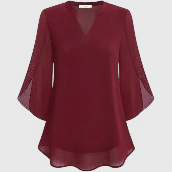 Ellie Sophisticated Black Blouse With Relaxed Fit And Sheer Sleeves by Selouva