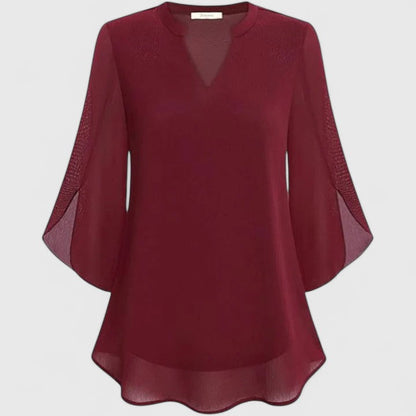 Ellie Sophisticated Black Blouse With Relaxed Fit And Sheer Sleeves by Selouva