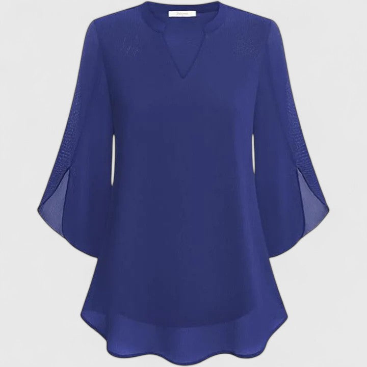 Ellie Sophisticated Black Blouse With Relaxed Fit And Sheer Sleeves by Selouva