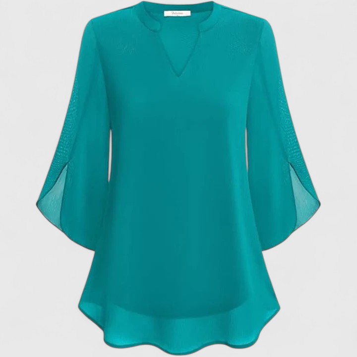 Ellie Sophisticated Black Blouse With Relaxed Fit And Sheer Sleeves by Selouva