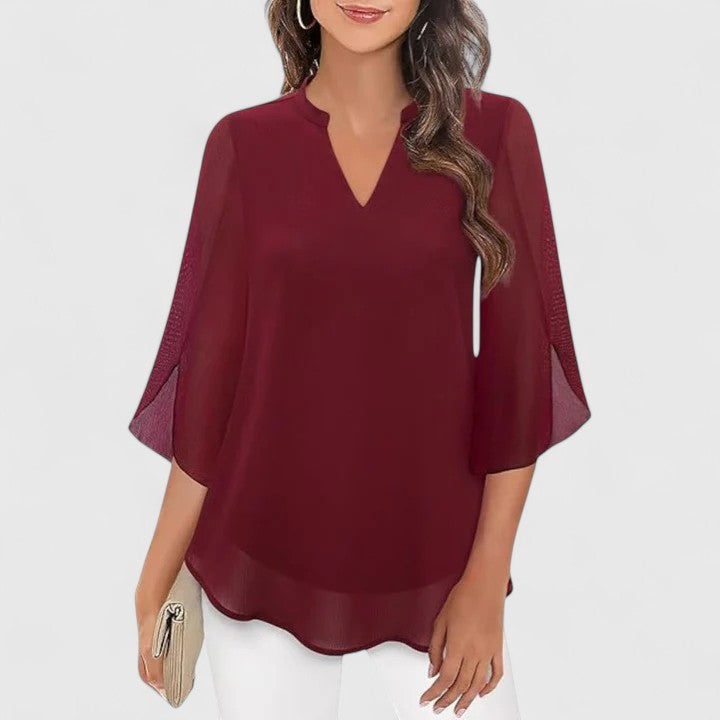 Ellie Sophisticated Black Blouse With Relaxed Fit And Sheer Sleeves by Selouva