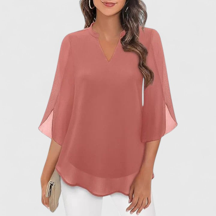 Ellie Sophisticated Black Blouse With Relaxed Fit And Sheer Sleeves by Selouva