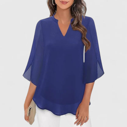 Ellie Sophisticated Black Blouse With Relaxed Fit And Sheer Sleeves by Selouva