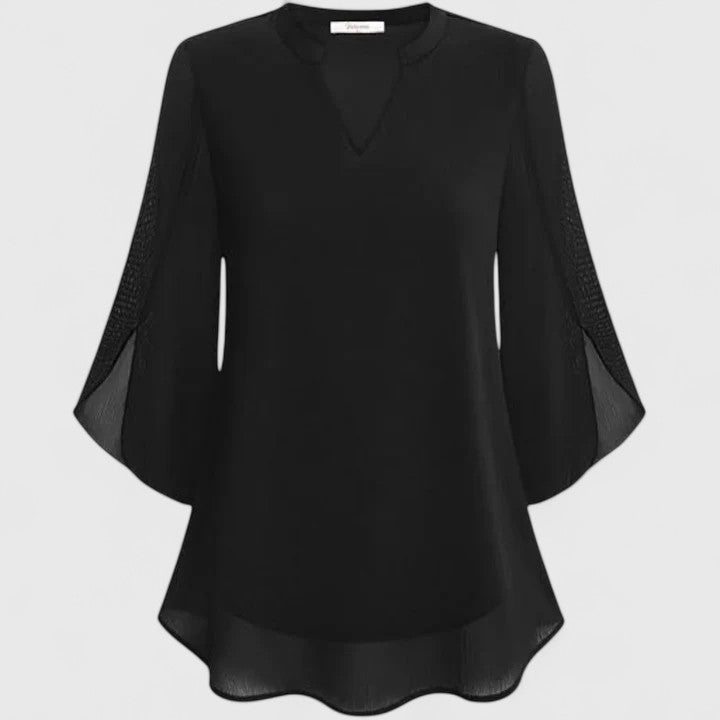Ellie Sophisticated Black Blouse With Relaxed Fit And Sheer Sleeves by Selouva