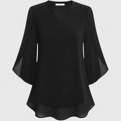 Ellie Sophisticated Black Blouse With Relaxed Fit And Sheer Sleeves by Selouva