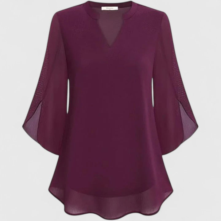 Ellie Sophisticated Black Blouse With Relaxed Fit And Sheer Sleeves by Selouva