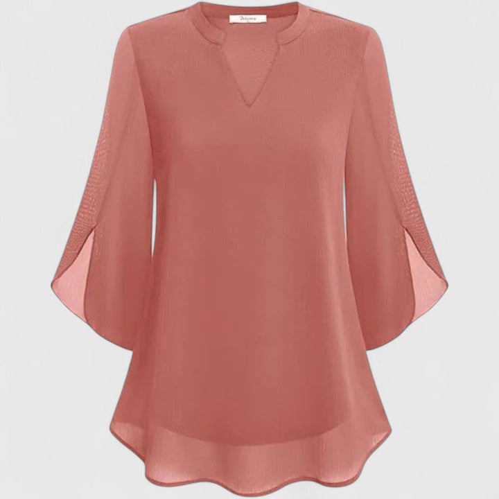 Ellie Sophisticated Black Blouse With Relaxed Fit And Sheer Sleeves by Selouva