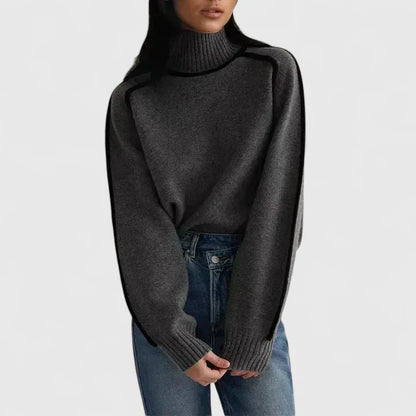 Elizandraa Elegant Camel Oversized Sweater With Black Trim Piping by Selouva