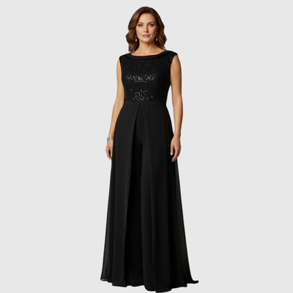 Women's Sleeveless Jumpsuit Dress with Sparkle Panels for Formal Events by Selouva