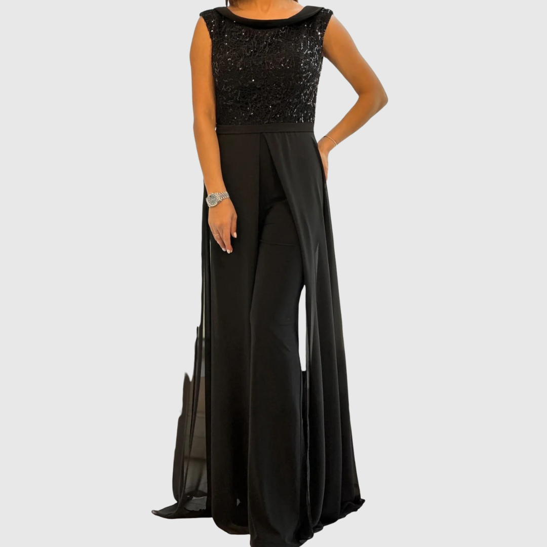 Women's Sleeveless Jumpsuit Dress with Sparkle Panels for Formal Events by Selouva