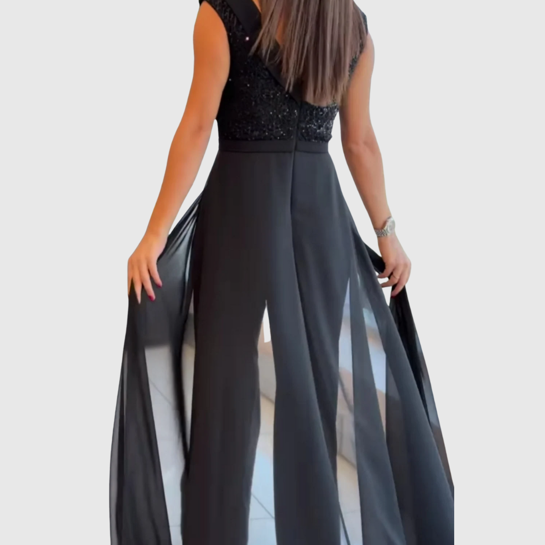 Women's Sleeveless Jumpsuit Dress with Sparkle Panels for Formal Events by Selouva