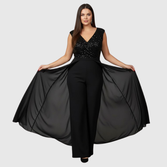 Women's Sleeveless Jumpsuit Dress with Sparkle Panels for Formal Events by Selouva
