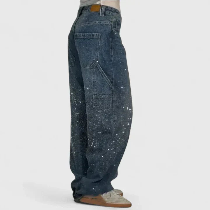 Melizyrah Comfortable Starry Crystal Denim Pants With Straight Leg by Selouva