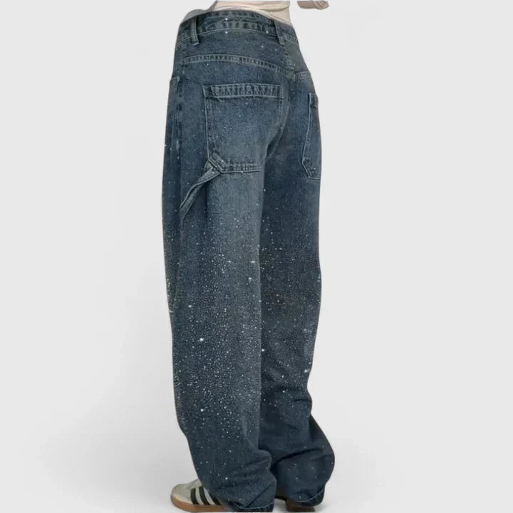 Melizyrah Comfortable Starry Crystal Denim Pants With Straight Leg by Selouva