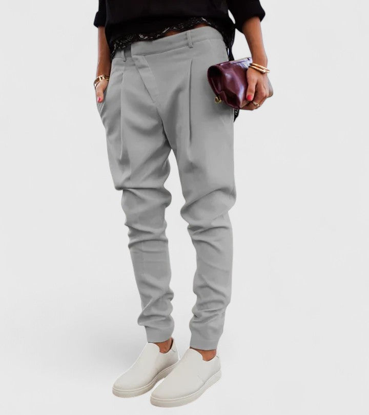 Kalie Elegant Navy Mid Rise Pants With Premium Stretch Fabric by Selouva