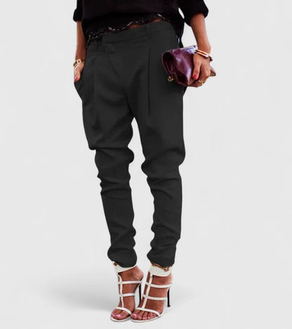 Kalie Elegant Navy Mid Rise Pants With Premium Stretch Fabric by Selouva