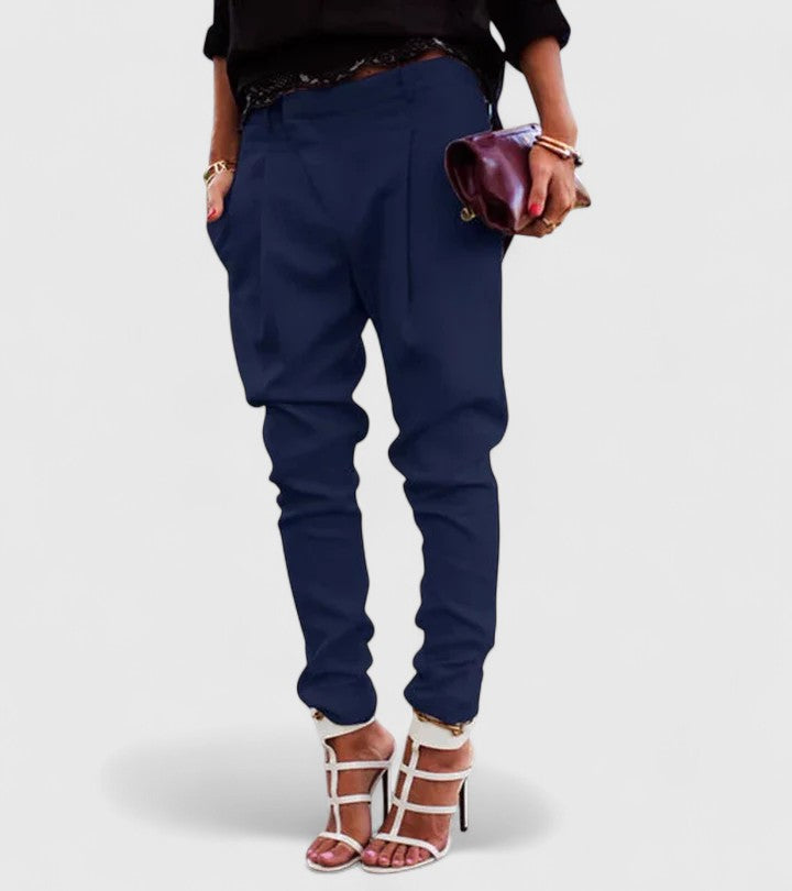 Kalie Elegant Navy Mid Rise Pants With Premium Stretch Fabric by Selouva
