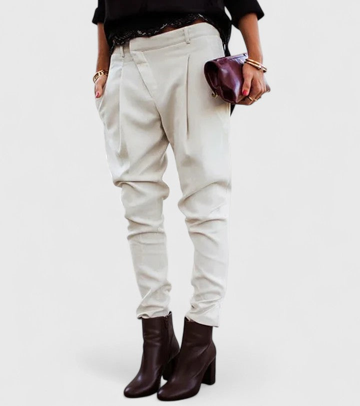 Kalie Elegant Navy Mid Rise Pants With Premium Stretch Fabric by Selouva