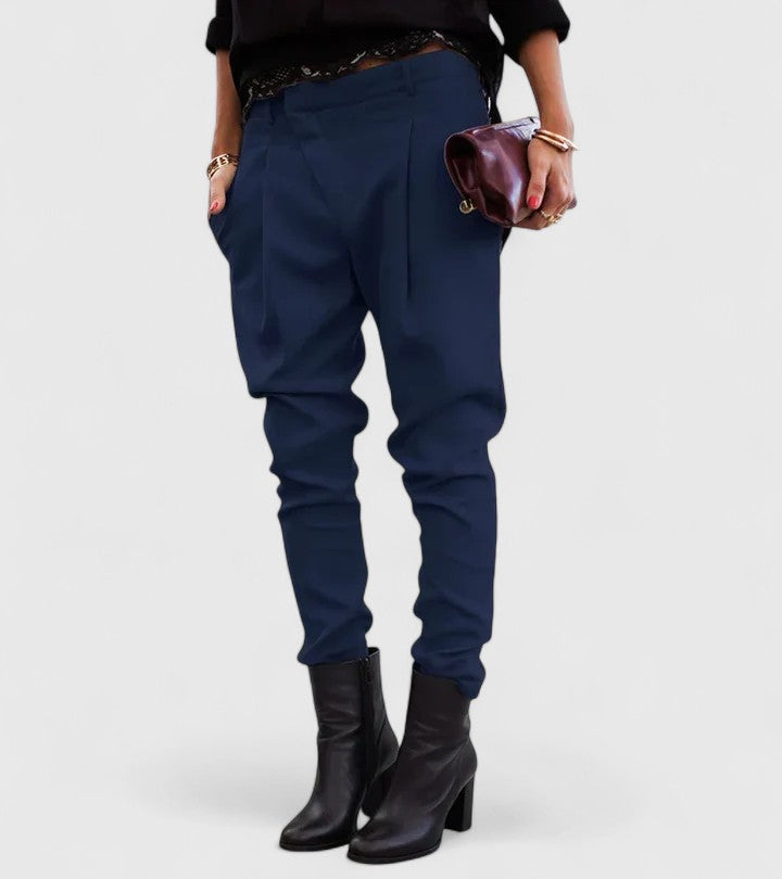 Kalie Elegant Navy Mid Rise Pants With Premium Stretch Fabric by Selouva