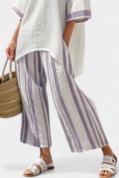 Luxmere Relaxed Blouse And Striped Bamboo Wide Leg Pants Set by Selouva