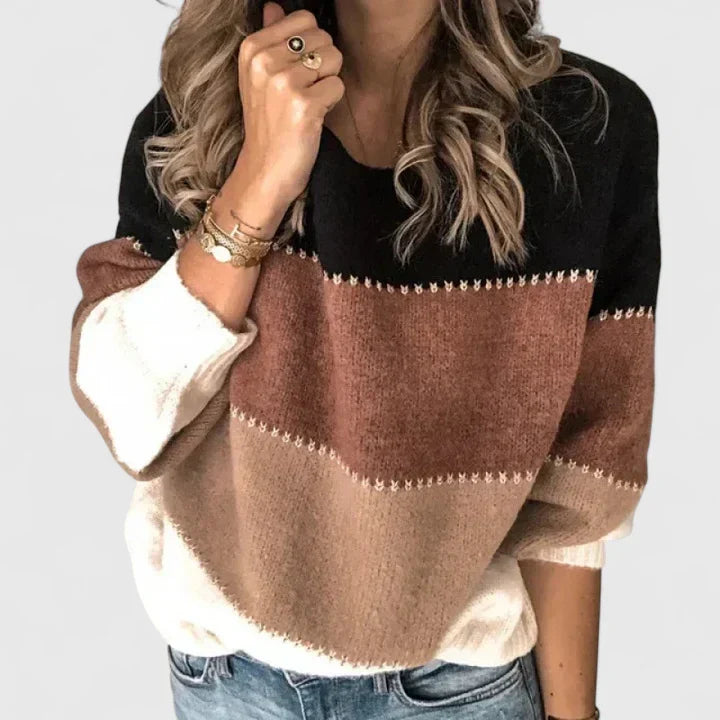 Jasmyrah Comfortable Striped Sweater Women Long Sleeve Knit Pullover by Selouva