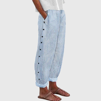 Bertha Elegant Women Striped Pants With Button Detail by Selouva
