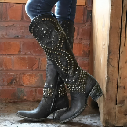 Monroe Purple Studded Western Knee High Cowgirl Boots by Selouva