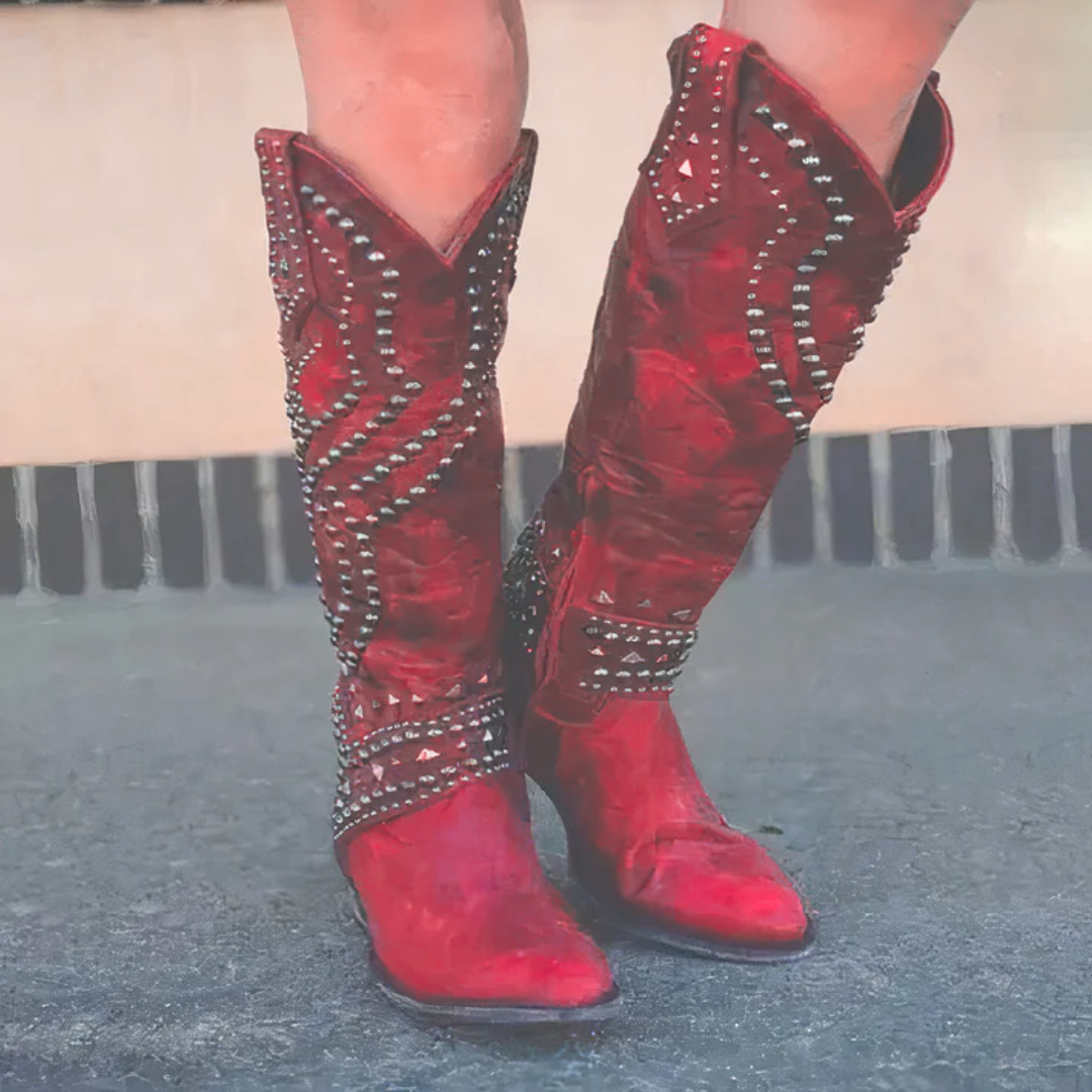Monroe Purple Studded Western Knee High Cowgirl Boots by Selouva