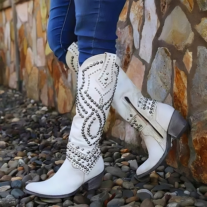 Monroe Purple Studded Western Knee High Cowgirl Boots by Selouva