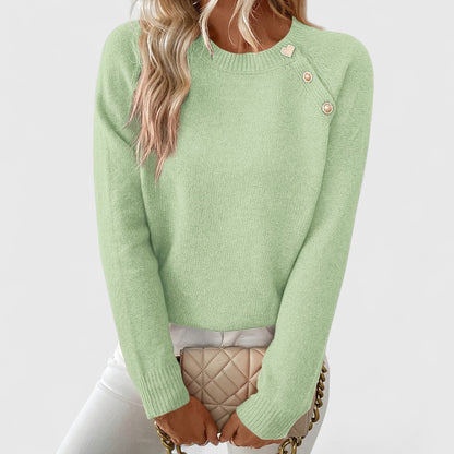 Vespera Elegant Sweater With Asymmetric Cut And Button Details by Selouva