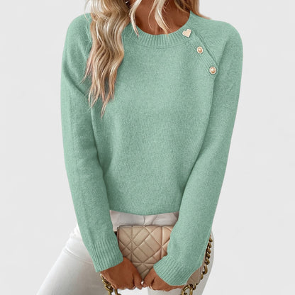 Vespera Elegant Sweater With Asymmetric Cut And Button Details by Selouva