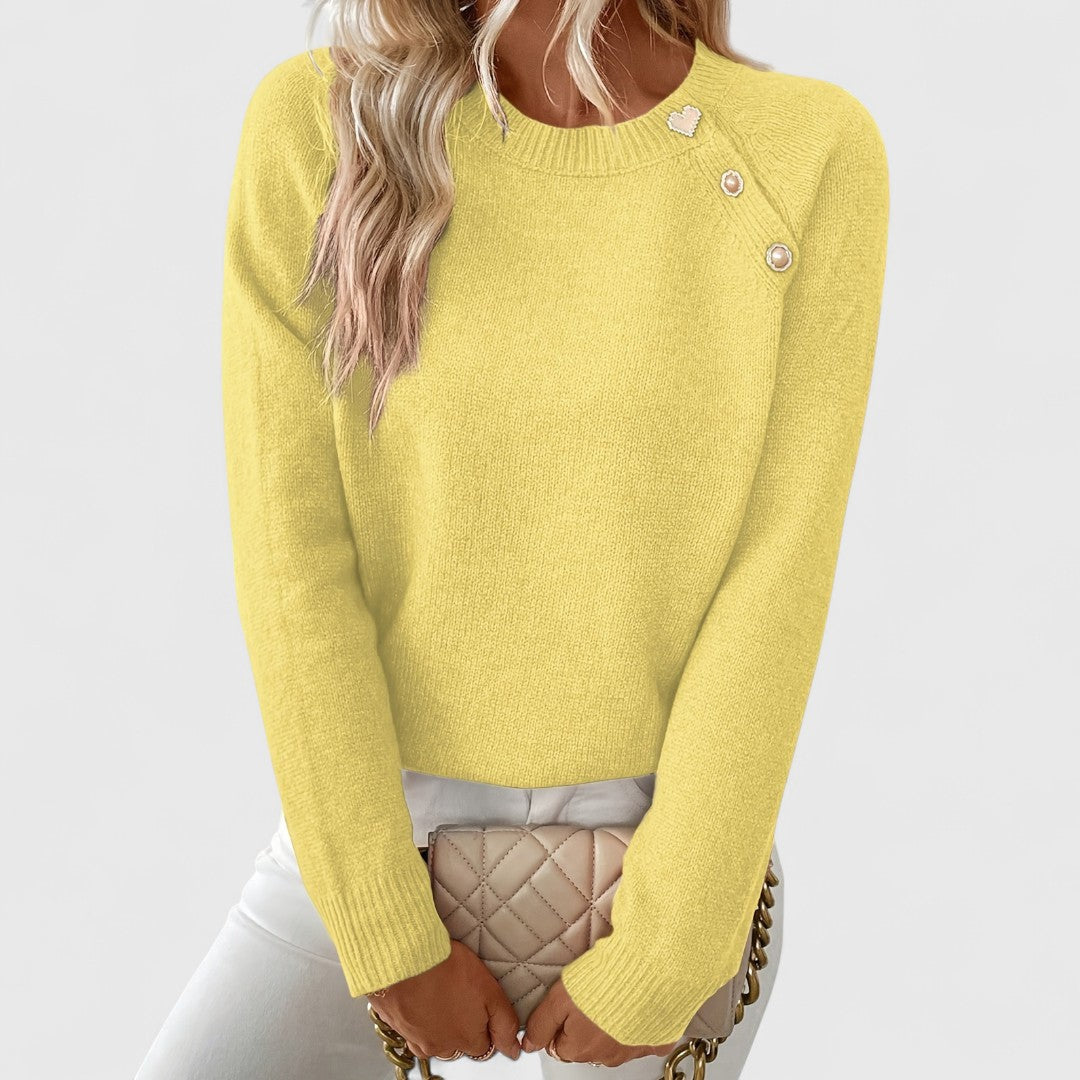 Vespera Elegant Sweater With Asymmetric Cut And Button Details by Selouva