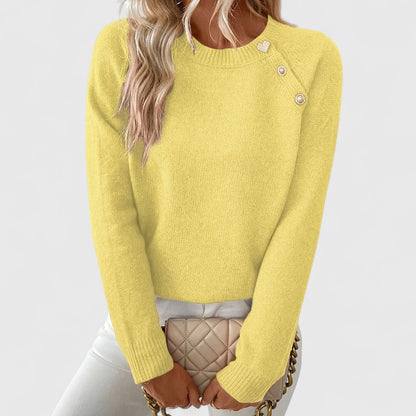 Vespera Elegant Sweater With Asymmetric Cut And Button Details by Selouva