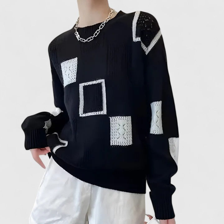 Aymbr Sophisticated Patchwork Knit Sweater For Women by Selouva