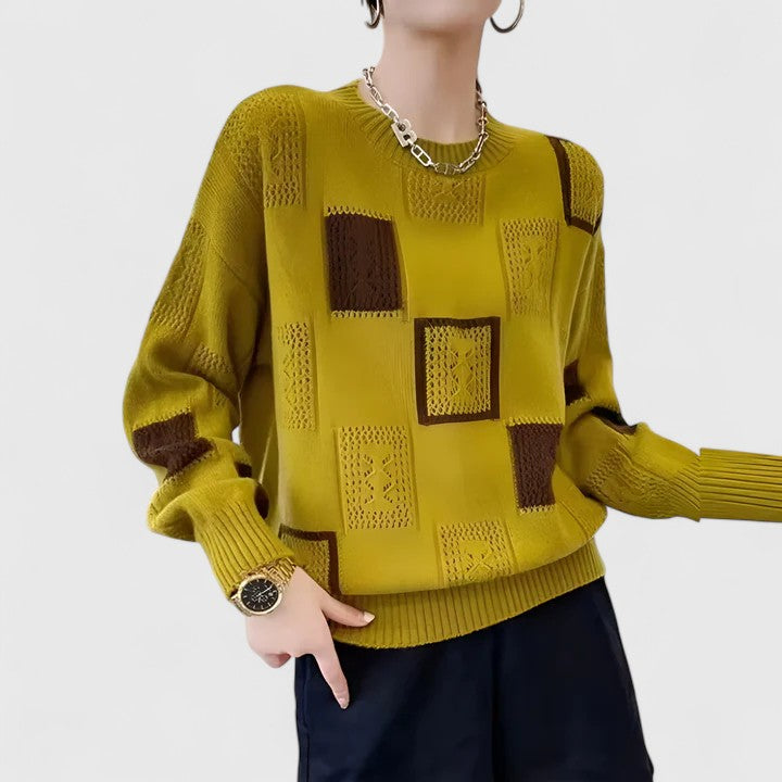 Aymbr Sophisticated Patchwork Knit Sweater For Women by Selouva