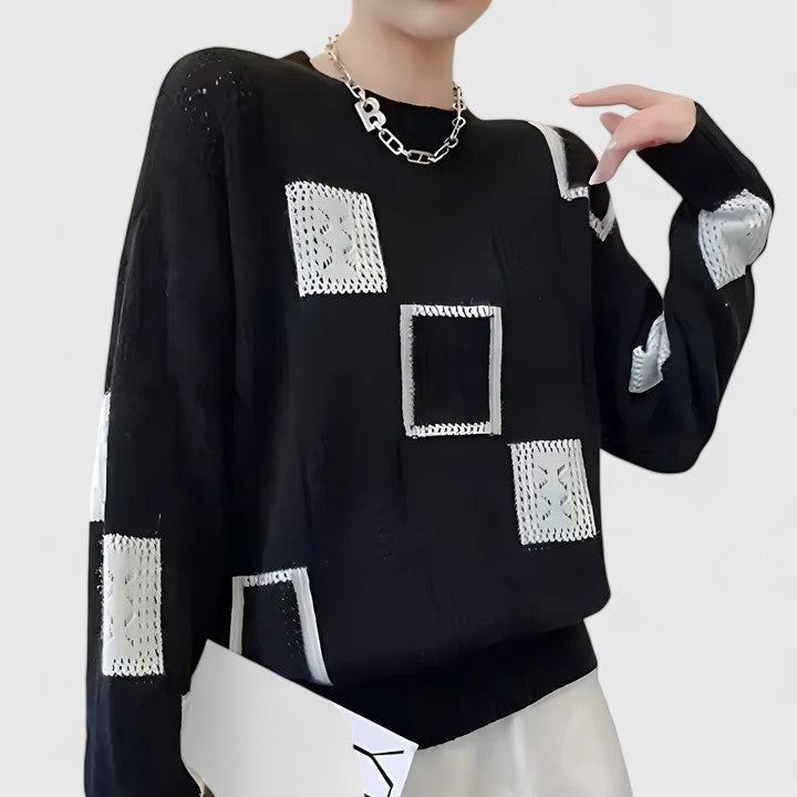 Aymbr Sophisticated Patchwork Knit Sweater For Women by Selouva
