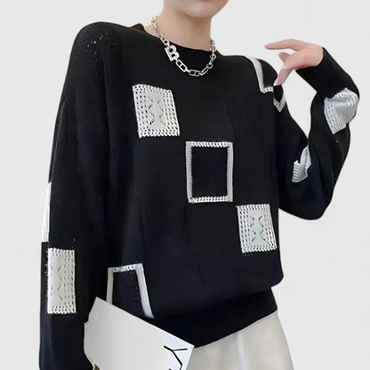 Aymbr Sophisticated Patchwork Knit Sweater For Women by Selouva