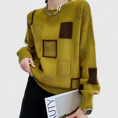 Aymbr Sophisticated Patchwork Knit Sweater For Women by Selouva