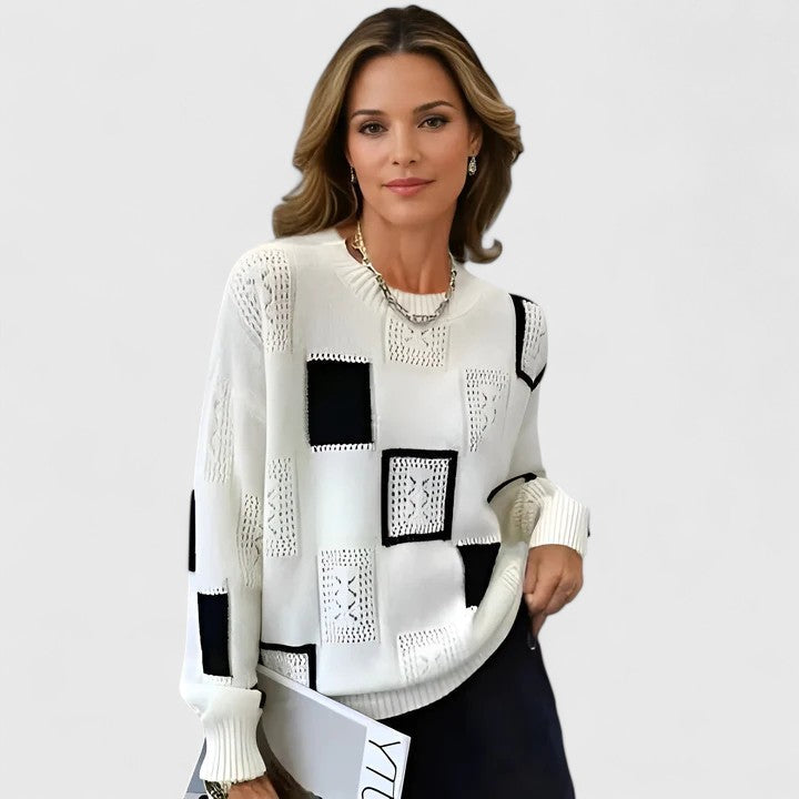 Aymbr Sophisticated Patchwork Knit Sweater For Women by Selouva