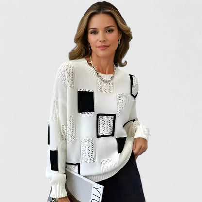 Aymbr Sophisticated Patchwork Knit Sweater For Women by Selouva
