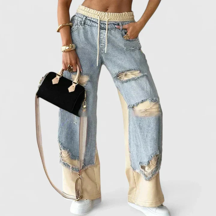 Olyverrah Loose Fit Sweatpants With Beige Panel Detailing by Selouva