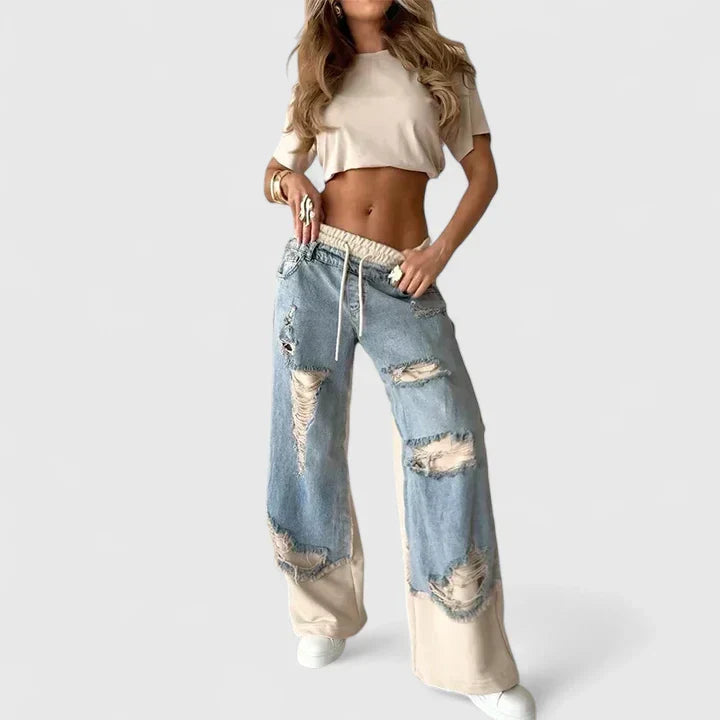 Olyverrah Loose Fit Sweatpants With Beige Panel Detailing by Selouva