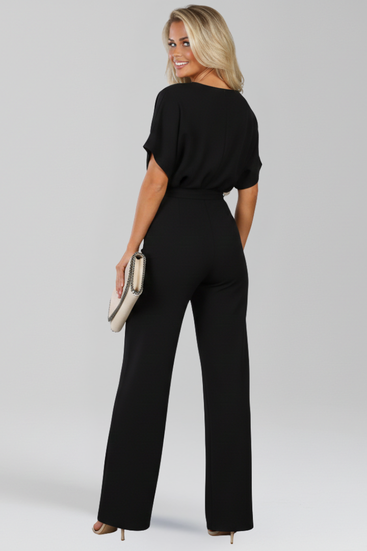 Women's Tie Belt Wide-Leg Jumpsuit by Selouva