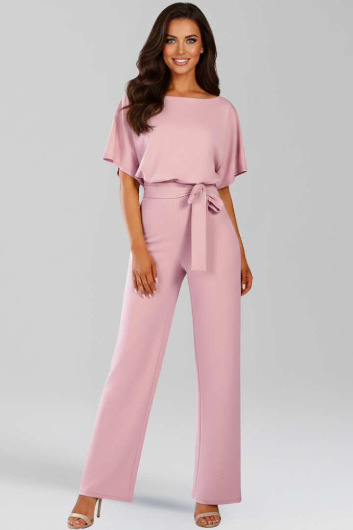 Women's Tie Belt Wide-Leg Jumpsuit by Selouva
