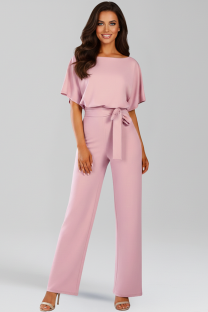 Women's Tie Belt Wide-Leg Jumpsuit by Selouva