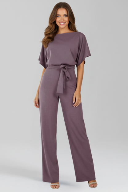 Women's Tie Belt Wide-Leg Jumpsuit by Selouva