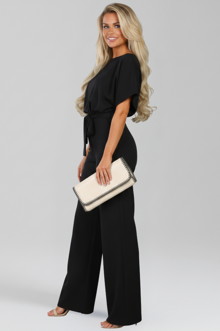 Women's Tie Belt Wide-Leg Jumpsuit by Selouva