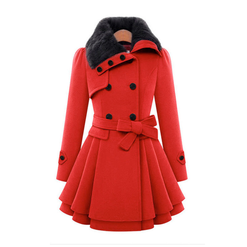 Women's Trench Coat with Faux Fur Collar for Winter Wear by Selouva
