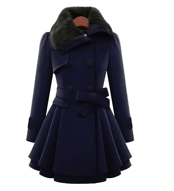 Women's Trench Coat with Faux Fur Collar for Winter Wear by Selouva