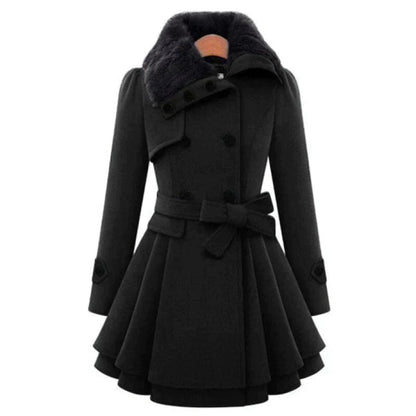 Women's Trench Coat with Faux Fur Collar for Winter Wear by Selouva